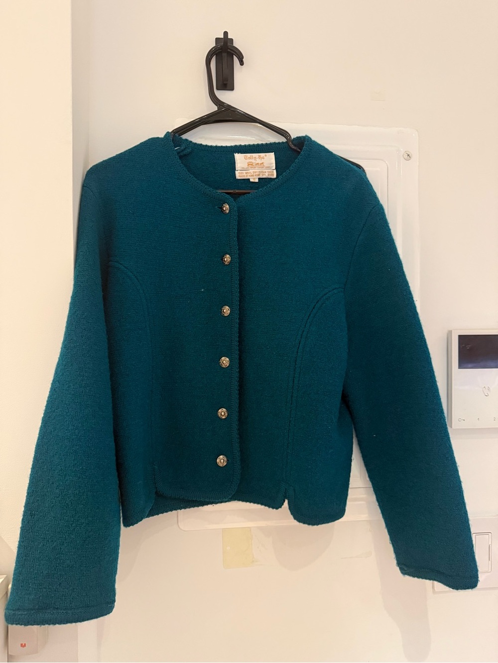 Vintage Style Teal Wool Blend Button-Front Cardigan